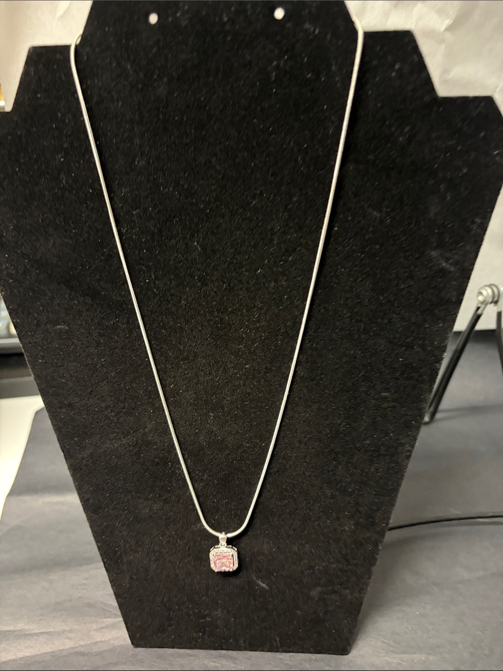 Sterling Silver Pink Square Pendant Necklace
